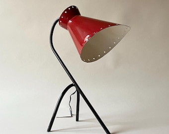 Vintage Italian 50s Red Diablo Table Lamp on Tripod Stand