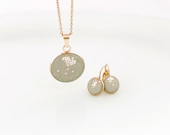 Betonschmuck Set NELE Edelstahl 18Karat Rosègold Schmuckset aus Beton, Ohrhänger und Kette, Ankerkette, Geschenkset, Geschenkbox