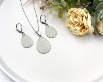 Beton küsst Edelstahl - Ohrringe und Kette Schmuckset - silberne Edelstahlfassung - Concrete Schmuck, Zement Schmuck, Handgemacht