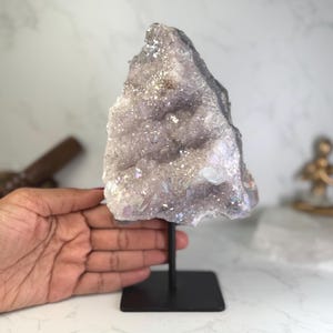 Large Angel Aura Quartz and Lavender Amethyst on Stand! Over 2 pounds!