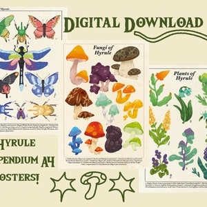 Digital Zelda BOTW plants, insects and mushrooms of Hyrule print A4 | legend of Zelda breath of the wild decor DIGITAL DOWNLOAD