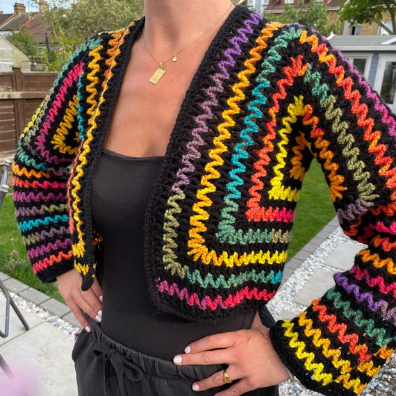 Crochet V Stitch Hexagon Cropped Cardigan - Etsy