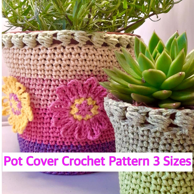 Crochet Pant Pot Covers with Daisy motifs 3 sizes included pdf download pattern with full step by step instructions complete with photos image 1