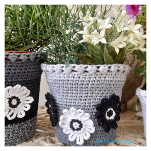 Crochet Pant Pot Covers with Daisy motifs 3 sizes included pdf download pattern with full step by step instructions complete with photos image 5