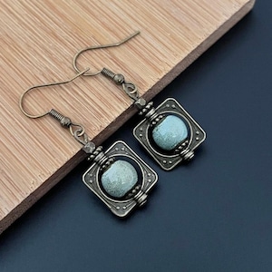 Boho Dangle Earring, Bronze Drop Earrings, Bohemian Style Earrings, Women Small Earrings, Ceramic Earrings, Artisan Earrings, Rustic Earring
