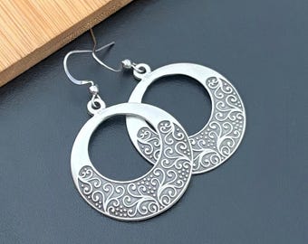 Boho baumeln Ohrringe, ethnische Ohrringe, Creolen, antike silberne Farbe filigrane Ohrringe Boho Ohrringe, Boho Style Schmuck