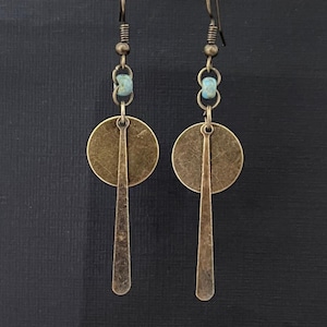 Boho drop earrings, Turquoise dangle earrings, Ethnic earrings, Lightweight long earrings, Boho jewellery uk, Beaded earrings, Bronze, Gift