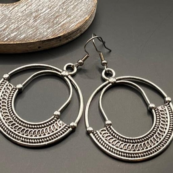 Boho Dangle Earrings, Ethnic Drop Earrings, Silver Tibetan Earrings, Bohemian Earrings, Boho Jewellery Uk, Statement Earrings, Long Earrings