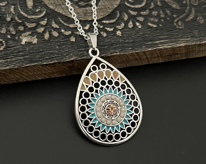Bohemian Pendant, Boho Chic Pendant, Medallion Pendant, Large Silver ...