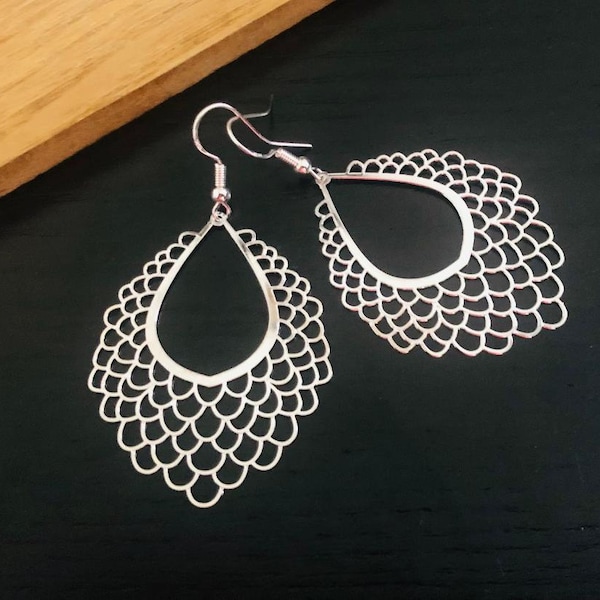 Silver Filigree Drop Earrings, Lightweight Earrings, Boho Dangle Earrings, Filigree Jewellery Uk, Bohemian Earrings, Statement Earrings