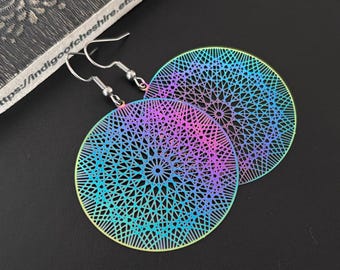 Boho Earrings, Multicolour Drop Earrings, Lightweight Earrings, Filigree Earrings, Mandala Earrings, Hoops Earrings, Filigree Jewellery