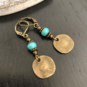 Boho Dangle Earrings, Bronze Drop Earrings, Antique Gold Earring, Turquoise Earrings, Ethnic Earrings, Boho Jewellery, Statement, gifts