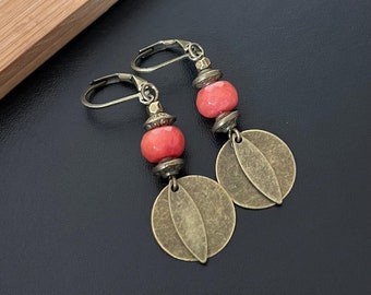 Boho Dangle Earrings, Antique Bronze Drop Earrings, Orange Ethnic Earrings, Small Earrings, Boho Jewellery Uk, Ladies gifts, Bohemian