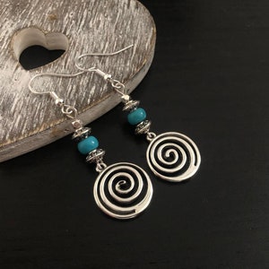 Boho Baumeln Ohrringe, Türkis Tropfen Ohrringe, Silber Boho Schmuck Uk, ethnische Ohrringe, Boho Ohrringe. Ethnische Türkis-Stein, Geschenke