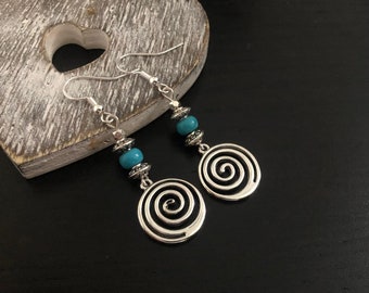 Boho Dangle Earrings, Turquoise Drop Earrings, Silver Boho Jewellery Uk, Ethnic Earrings, Bohemian Earrings. Ethnic Turquoise Stone, Gifts