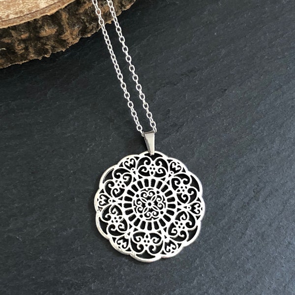 Boho Necklace, Antique Silver Necklace, Ethnic Style Necklace, Silver plated Necklace, Tibetan, Boho Jewellery UK, Pendant Charms Boho, Gift