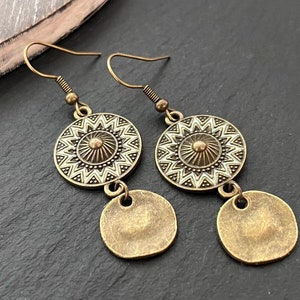 Boho Dangle Earrings, Bronze Drop Earrings, Ethnic Earrings, Statement Earrings, Antique Gold Earrings, Boho Jewellery Uk, Bohemian Earrings