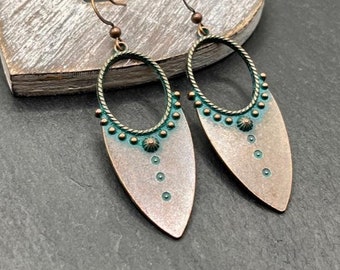 Boho Earrings, Ethnic Style Drop Earrings, Boho Jewellery, Bohemian Earrings, Copper Earrings, Statement Earrings, Long Dangle Earrings