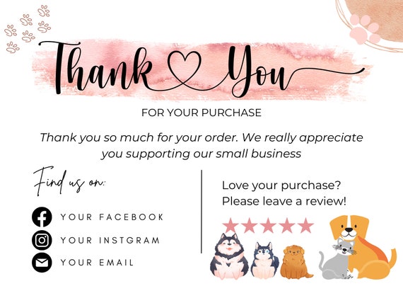 Pet Thank You Card Template Dog Thank You Card Pet Business - Etsy
