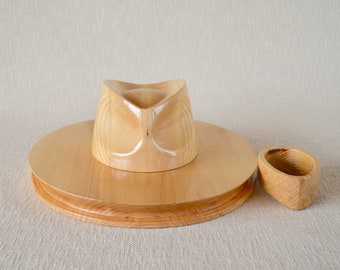 Wooden Fedora Hat Block Set F31 - Optional Presser - Fedora Hat Block Set with Flat Brim - Hat Making Tool - Fedora Hat - Hat Making