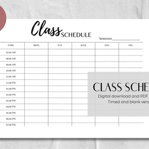 Printable Class Schedule | Digital Download | Pdf Printable Planner ...