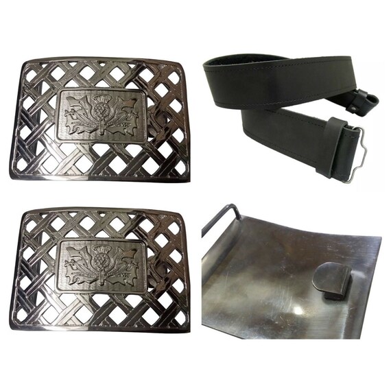 Men's Scottish Simple Leather Kilt Belt and Buckle Set for Etsy