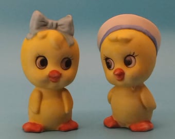 Vintage Lefton Yellow Chick Salt and Pepper Shakers, Sailor Hat, 1960s