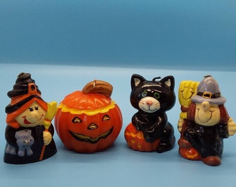 Home Decor, Candle, Halloween, Character Candles, Wax Candles, Set Of Four, Original box, Two Witches, Pumpkin, Black Cat, Unspoiled 1980s,