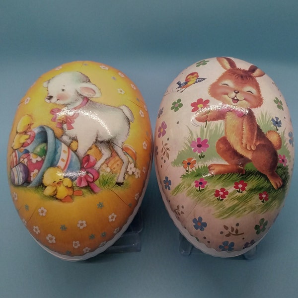 Home Decor, Paper Mache Eggs, Easter Eggs, Giggling Bunny on Egg, Lamb On Egg, Choice Purchase, Nestler, Made in Germany, 1970s Used