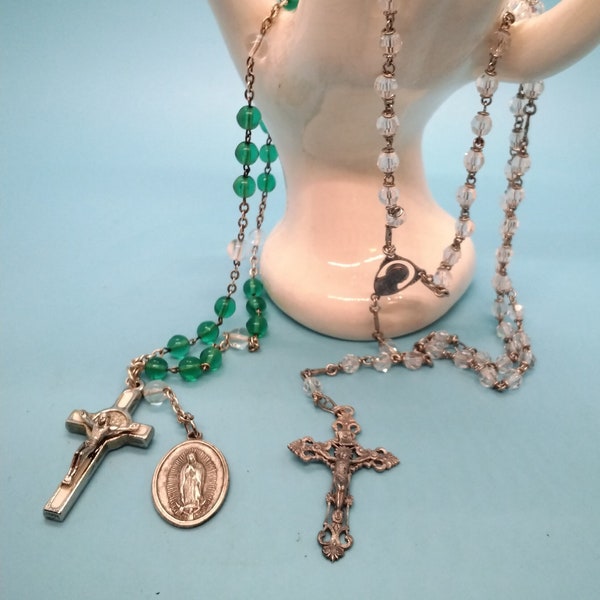 Jewelry, Religious, Rosary, Crucifix, Prayer Beads, Spirituality, Faith, Travel Rosary, Choice Purchase, France, Italy, Sterling, 1950s, vtg