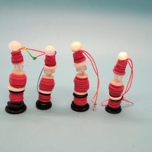 Handmade Mini Button Santa Ornament, Set of 4