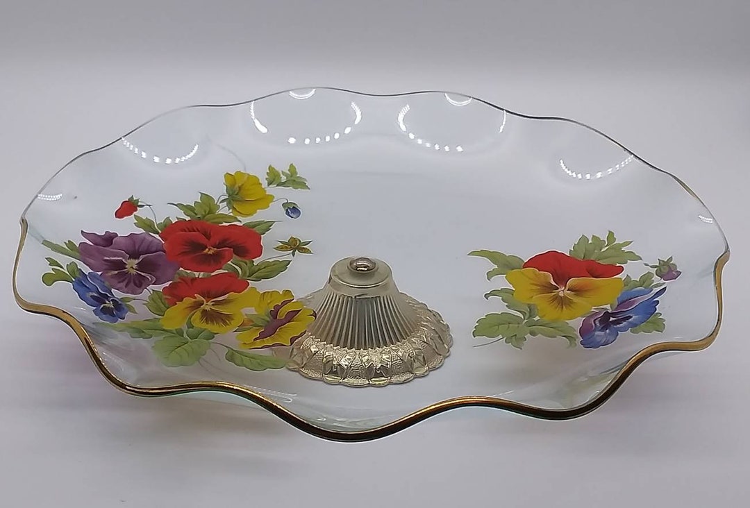 Serving Dishes Cake Plate Glass Treat Tray Ruffled Edge Etsy