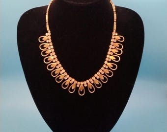 Vintage Sarah Coventry Rhinestone Necklace, 1960s Gold Tone