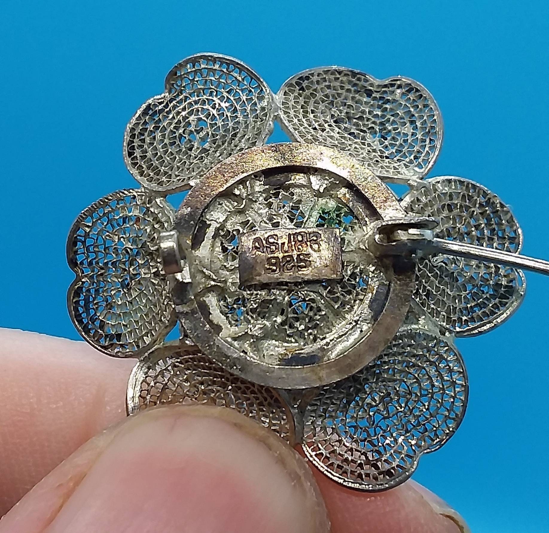 Jewelry, Brooch, 925 Silver, Flower, Six Pedal Flower, Three