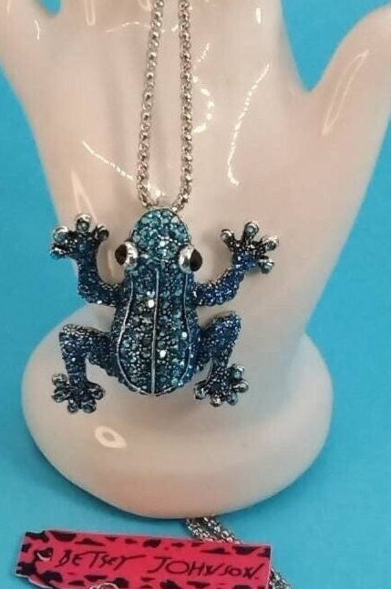 Jewelry Necklace, Frog, Blue Frog Pendant, Rhinest