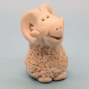 Figurine, Ram, Big Horned Ram, Farmyard Animal, Field Animal, Handcrafted, Stoneware Clay Figurine, Derpy Look, Artisian Crafted, 1980s used