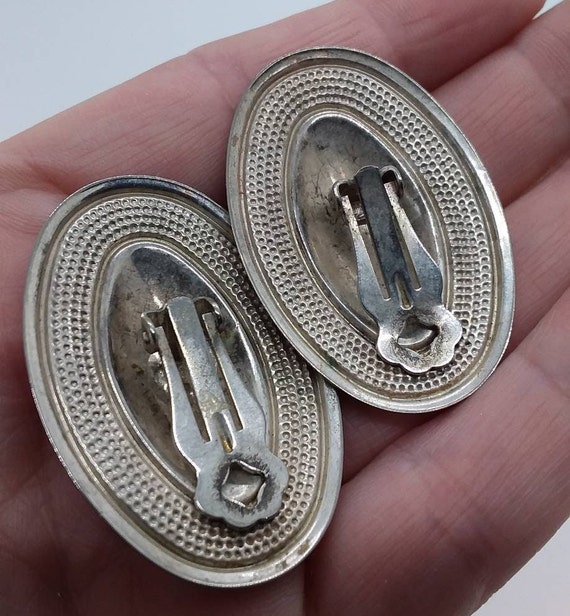 Jewelry, Earings, Clip Ons, Large Oval, Pressed M… - image 6