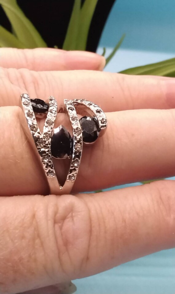 Vintage Silver Tone Multi-Layer Statement Ring wi… - image 2