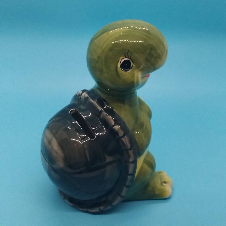 Figurine Turtle Coin Bank Turtle Bank Green Standing Etsy Canada