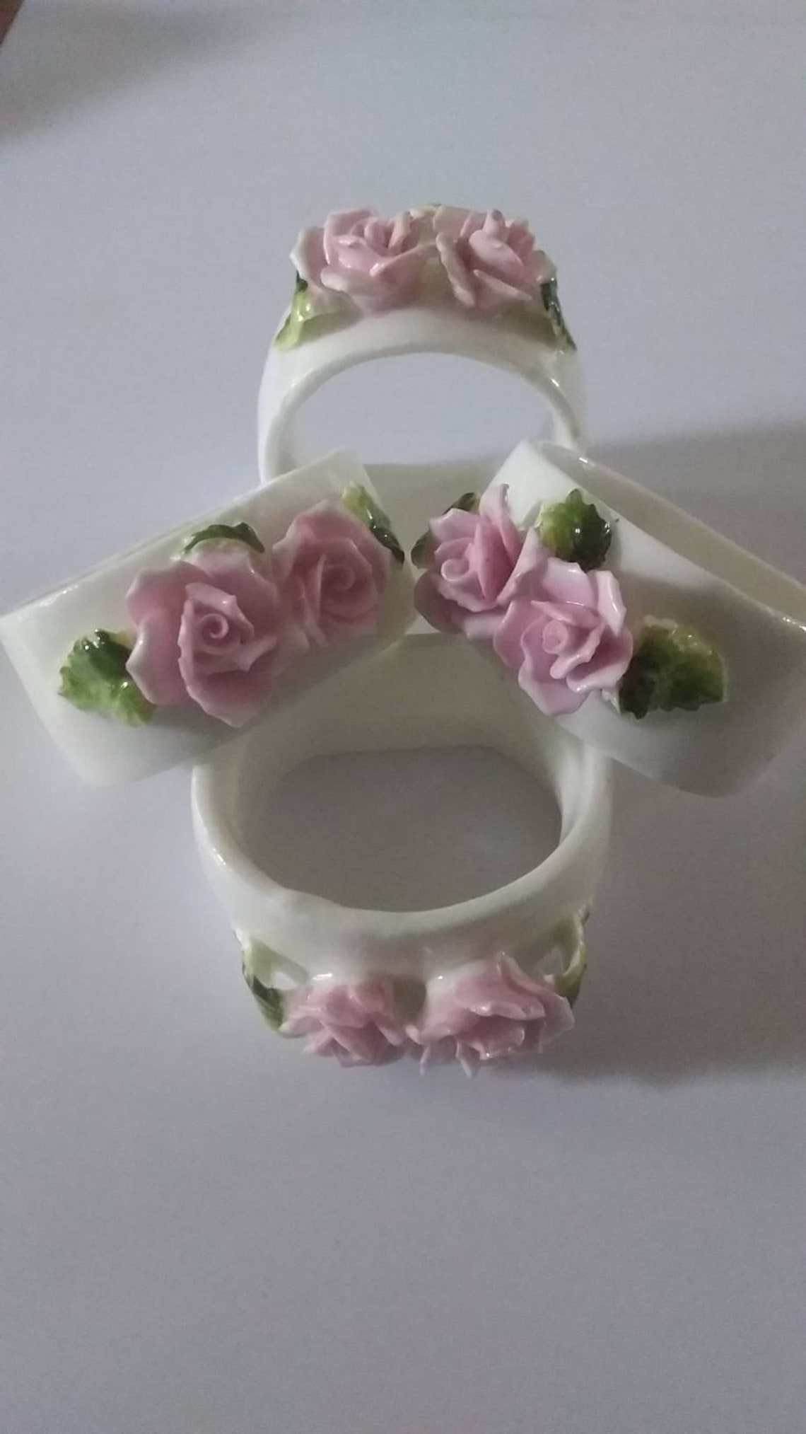 Napkin rings holders Ceramic with two ceramic flowers and Etsy
