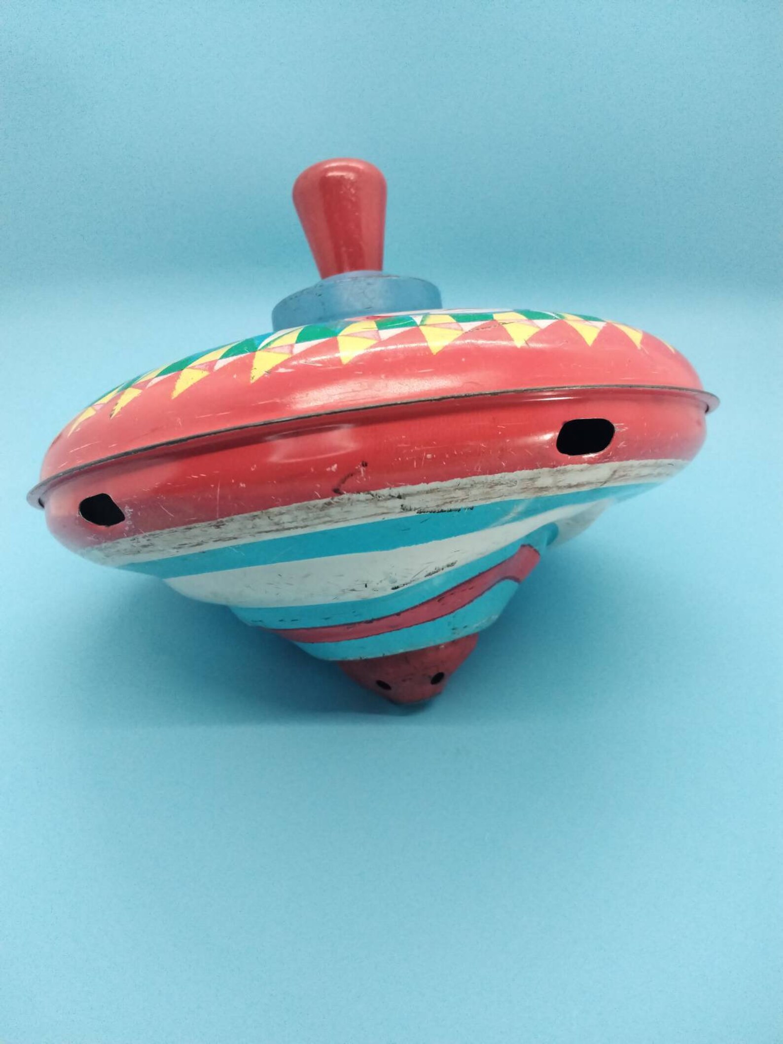 Toys Spinning Top Tin Toys Transferware Clowns Primary Etsy