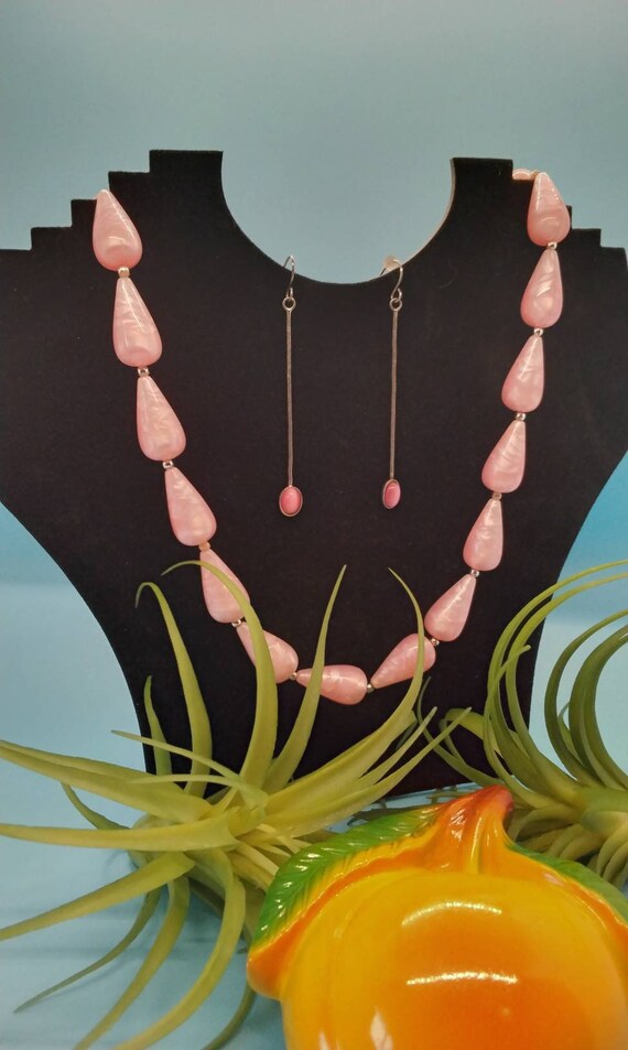 Jewelry, Necklace And Earings, Pink, Teardrop Bea… - image 3