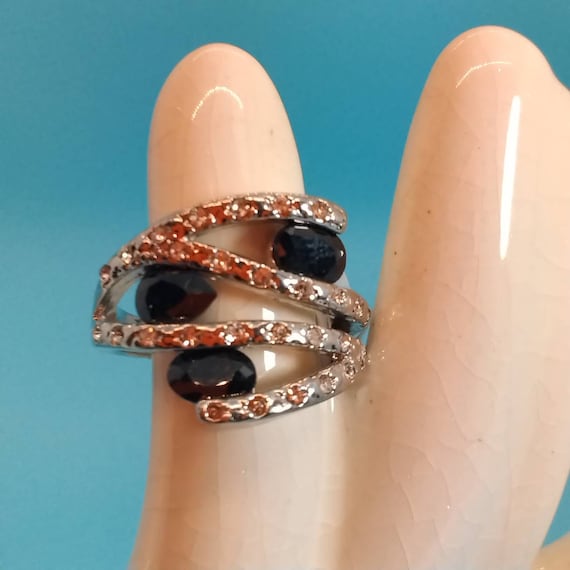 Vintage Silver Tone Multi-Layer Statement Ring wi… - image 1