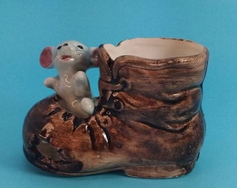 Serving Dishes, Mouse, Old Boot, Toothpick Holder, Mouse In Boot, Novelty Table Decor, Makers Mark, Stamp, Napcoware, Japan, 1960s, Vintage