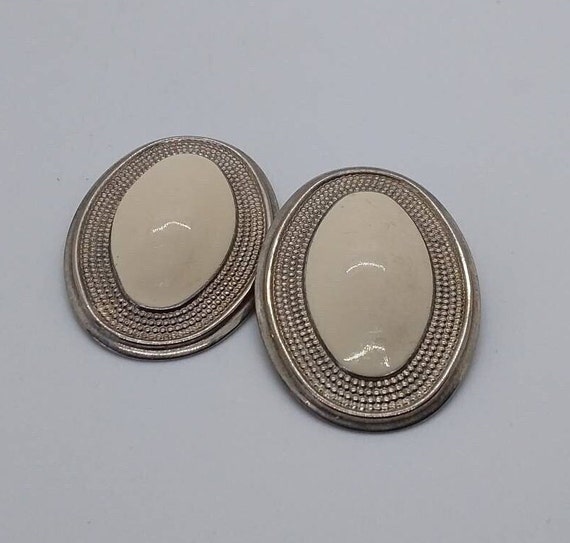 Jewelry, Earings, Clip Ons, Large Oval, Pressed M… - image 1