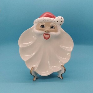 Home Decor, Plate, Santa Plate, Holiday Dish, Christmas Tray, Display Santa Plate, Ceramic Santa, Candy Dish, Holt Howard, Makers Mark, 1976