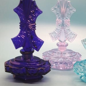 Art Glass, Perfume Bottles, Colored Glass Bottles with Matching Stoppers, Three Colors, Made In Czech Republic,