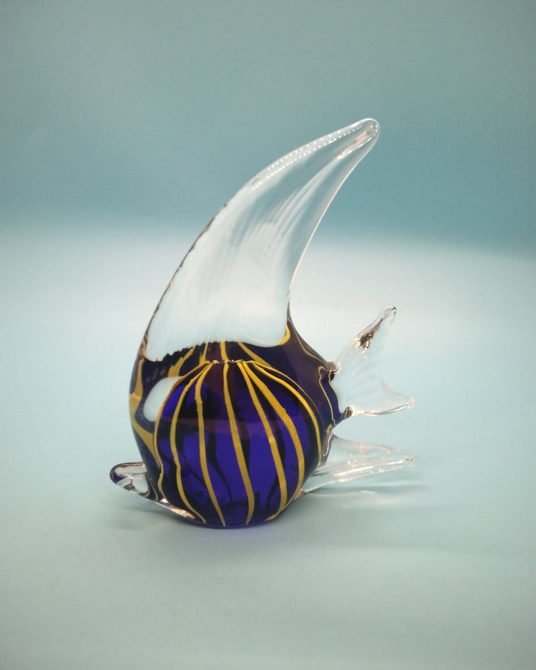 Vintage Handblown Art Glass Angel Fish, Blue & Yellow Stripes - Etsy