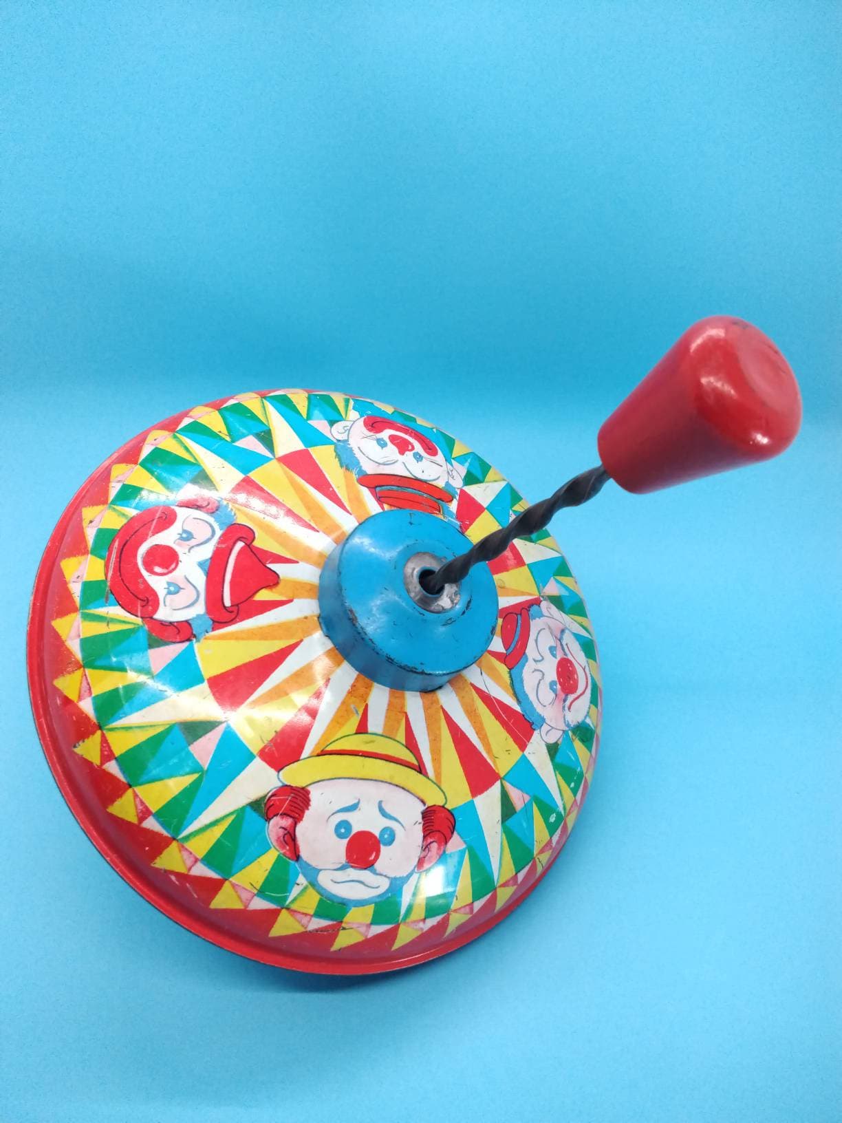 Toys Spinning Top Tin Toys Transferware Clowns Primary Etsy