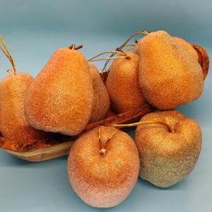 Home Decor, Faux Fruit, Fake Fruit, Artificial Fruit, Sugared Fruit, Sugared Beaded Fruit, Seven Pears, Two Apples, Yellowred Tones, 1980